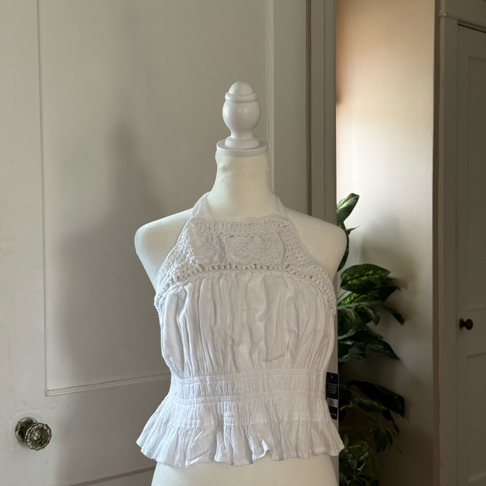 Lucky Brand White Smocked Ruffled Blouse